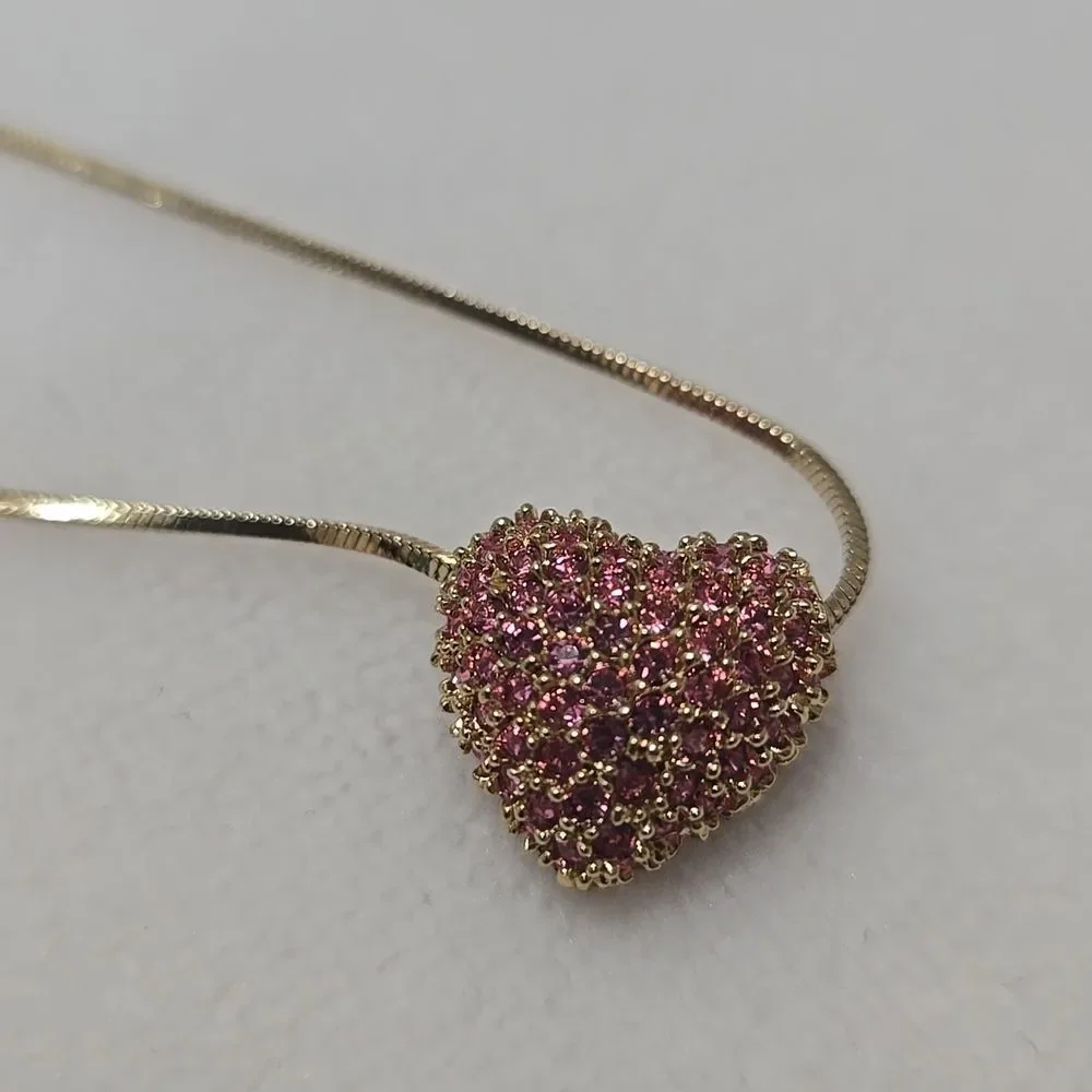 14k Gold Plated Necklace with Stunning Pink Crystal Heart Pendant
